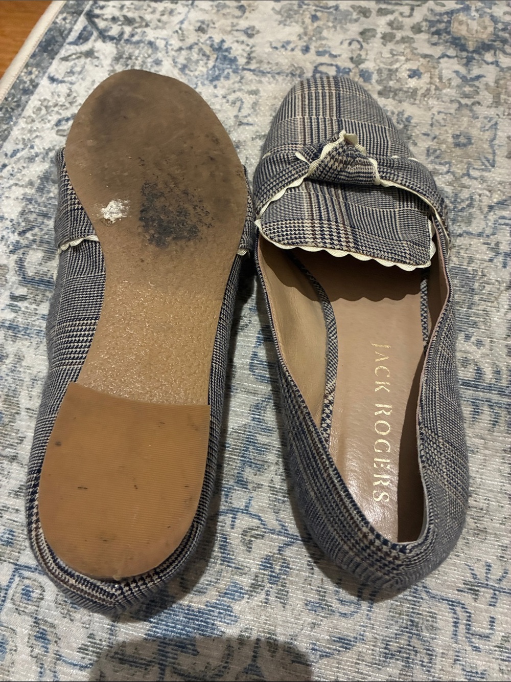 Jack Rogers - Plaid Ruffle Loafers in Black and Cream - Women's Dress Flats / 8 - Picture 5 of 6